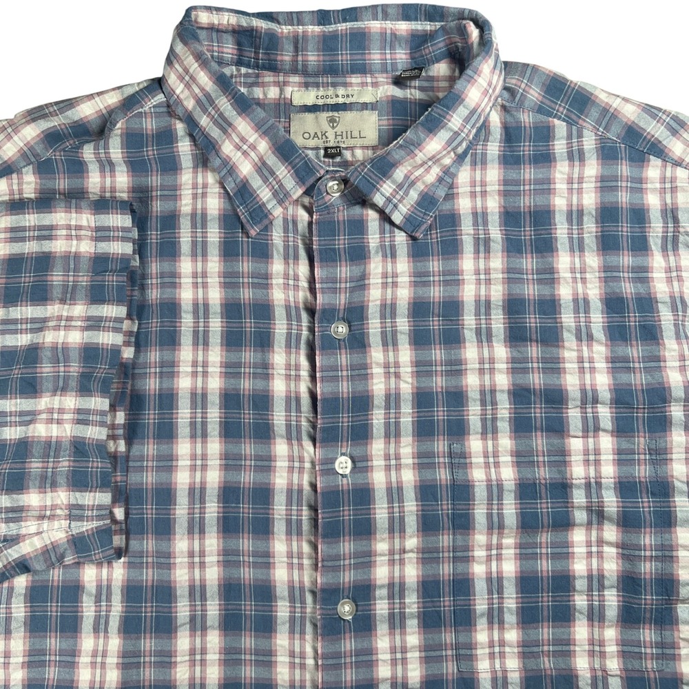 Oak Hill Button Down Mens 2XLT Blue Pink Plaid Short Sleeve Cool & Dry Shirt